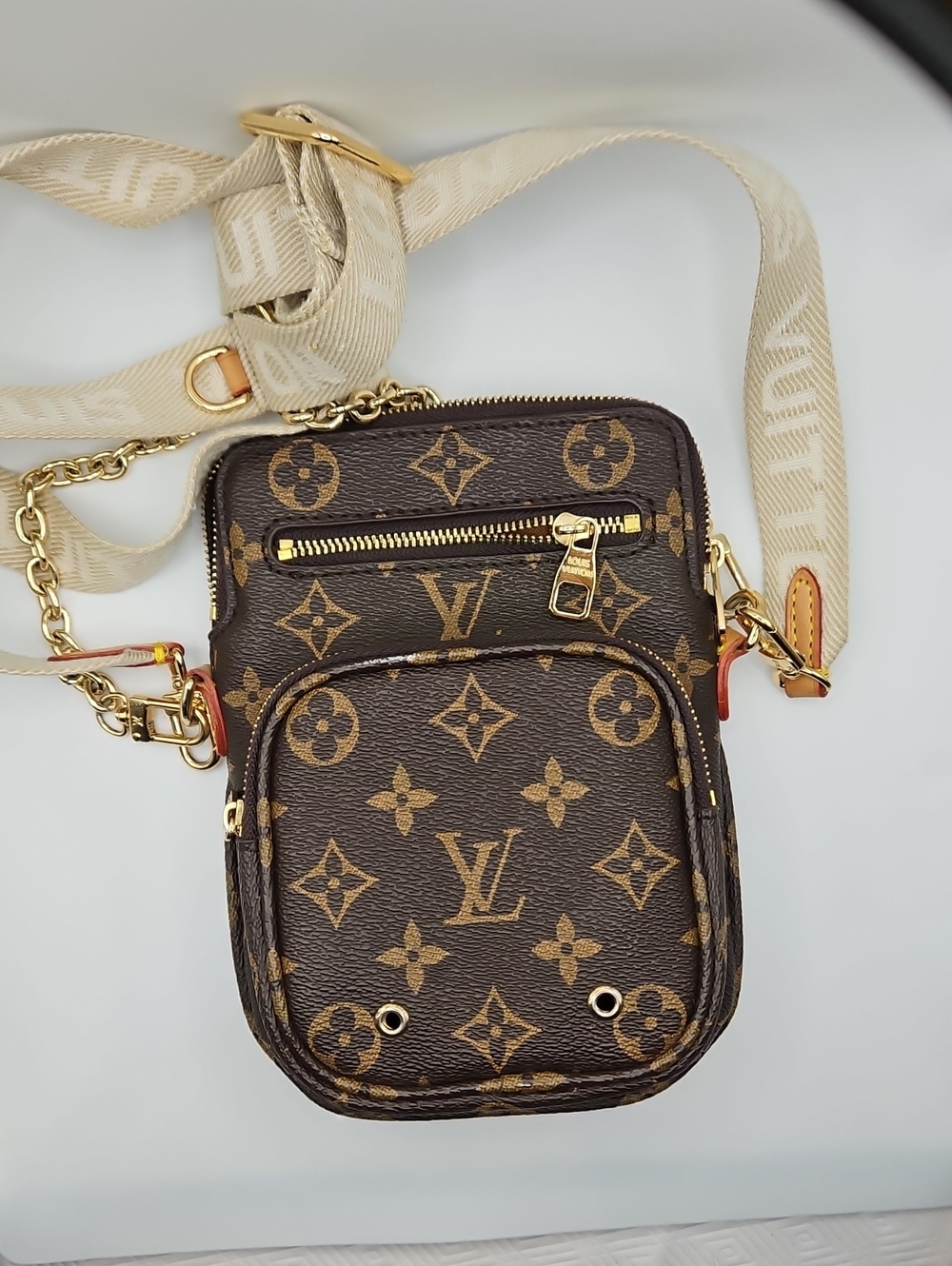 Louis Vuitton Monogram Crossbody Pouch in Brown and Gold